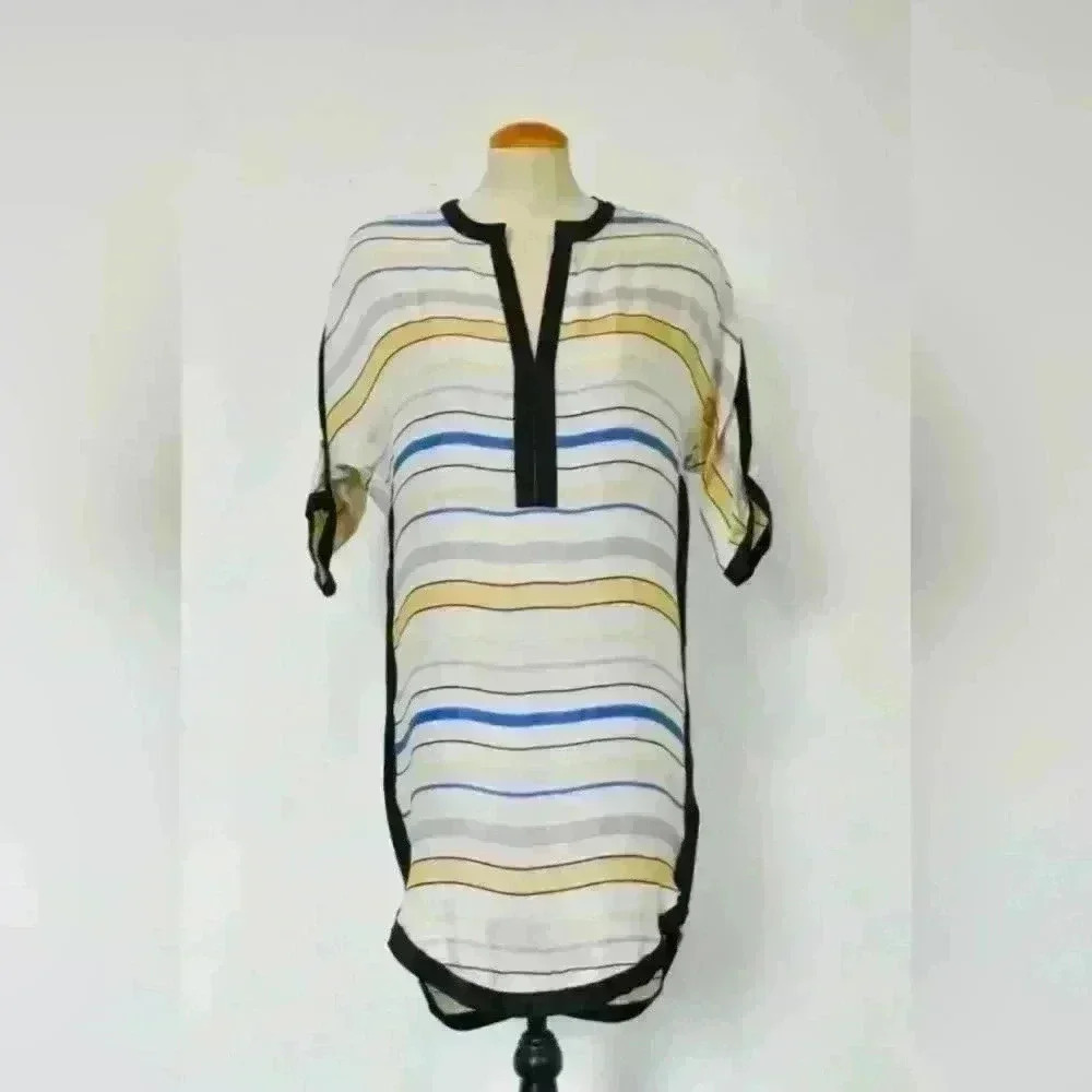 ISABEL MARANT ETOILE Beige Pink Blue 100% Silk Beach 3/4 Tunic Dress 34EU Small